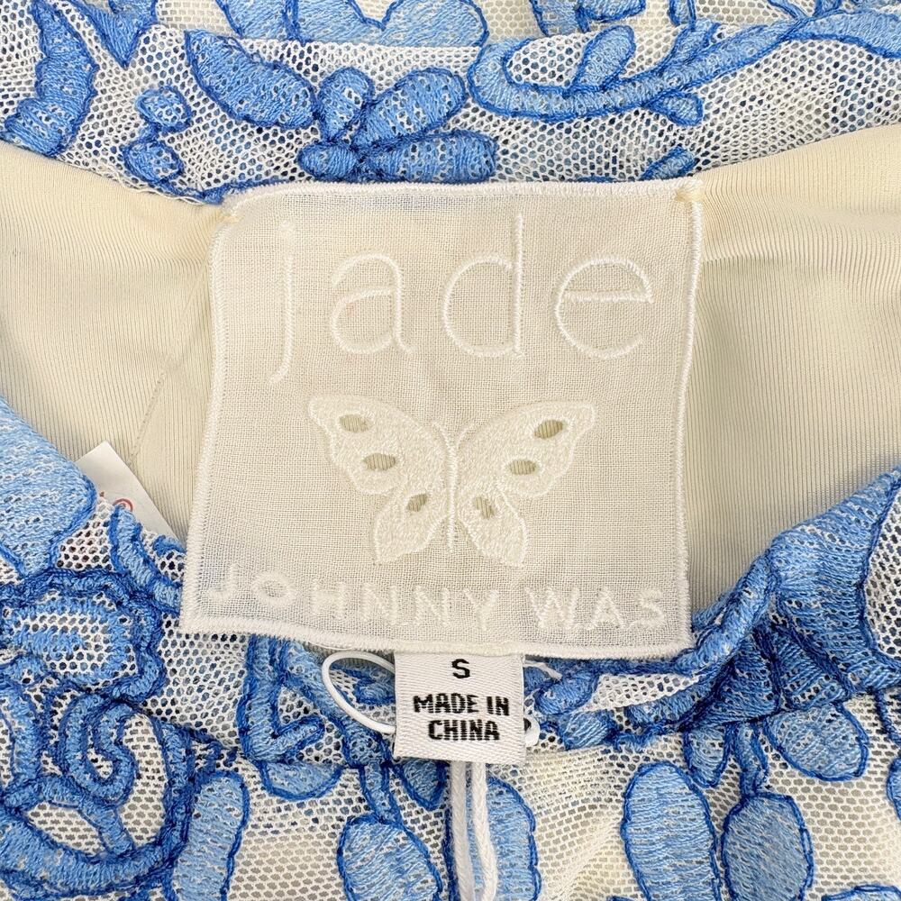 Rare NWT Johnny Was Jade Wynifred Mesh Midi Dress Blue Damask Embroidered Boho - Picture 12 of 15